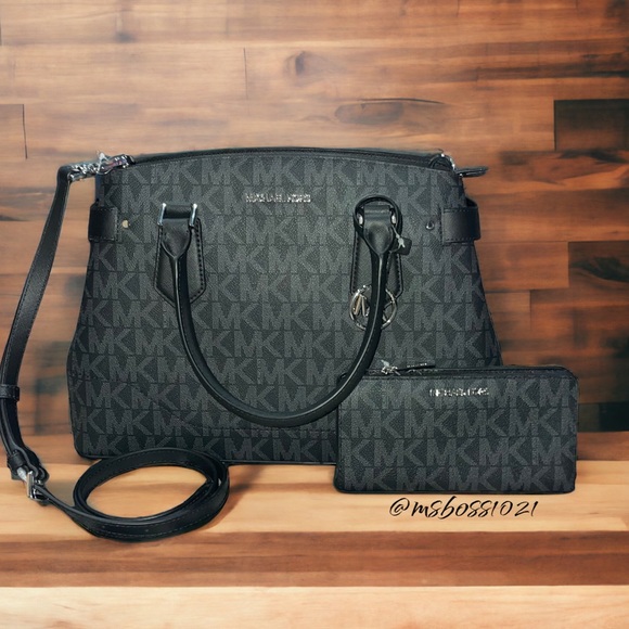 Michael Kors Lynn Large Satchel + Lg Tz Wallet in Black NWT - Picture 2 of 8